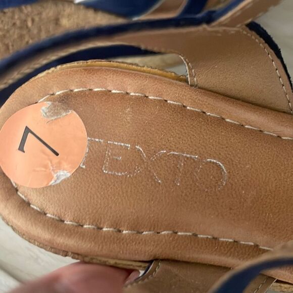 Texto Womens Wedge Sandals Espadrille Platform Strappy 3.5" Heels Blue Brown - Picture 6 of 7